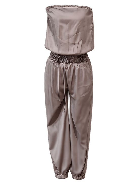 Body Central Pants - Body Central Light Gray Strapless Smocked-Waist Jumpsuit
